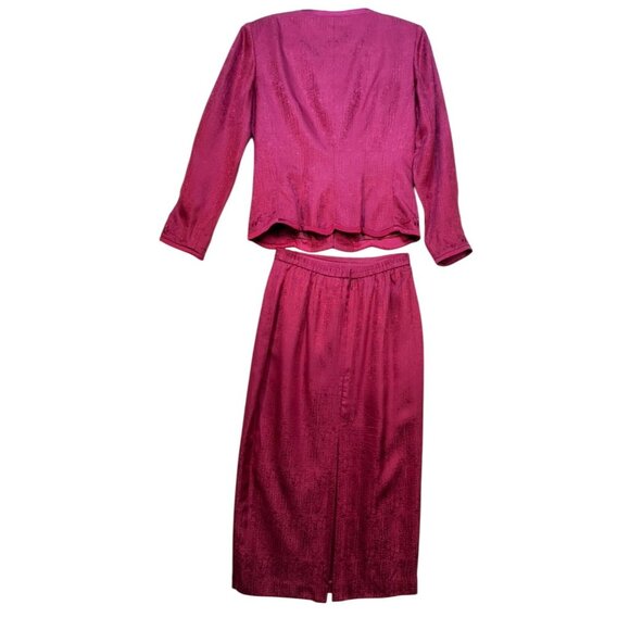 Papell Petites 2-Piece Silk Skirt Suit Set Size 6P Fuchsia - Picture 14 of 16
